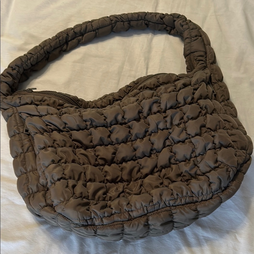 Brown Ruched Hobo Bag with Crescent Shape